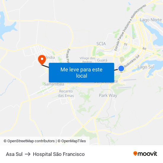 Asa Sul to Hospital São Francisco map
