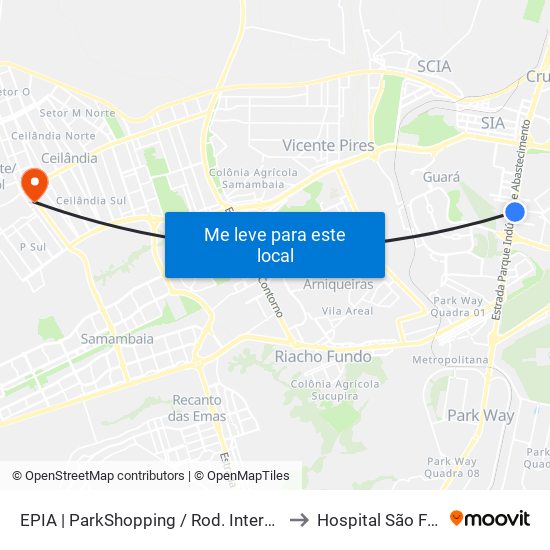 Epia Sul | Parkshopping / Rod. Interestadual / Assaí to Hospital São Francisco map