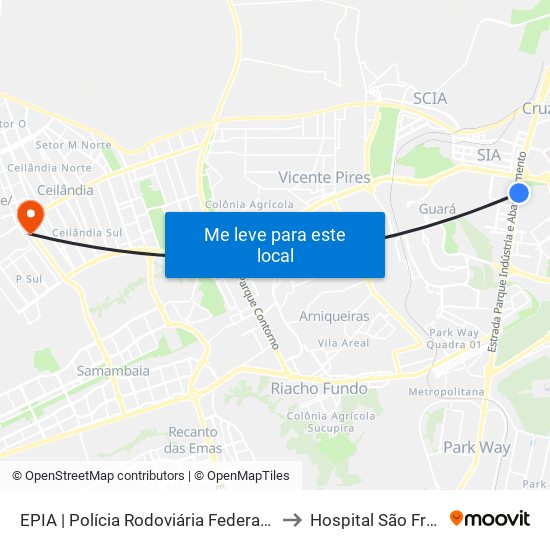 Epia Sul | Sede Prf / Novacap to Hospital São Francisco map