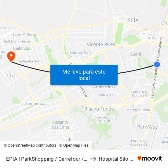 Epia Sul | Parkshopping / Carrefour / Rod. Interestadual / Assaí to Hospital São Francisco map
