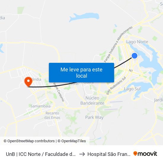 Unb | Icc Norte / Faculdade De Direito to Hospital São Francisco map