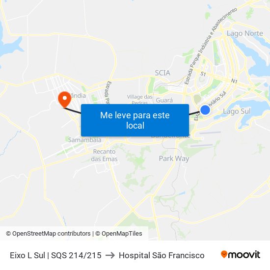 Eixo L Sul | SQS 214/215 to Hospital São Francisco map