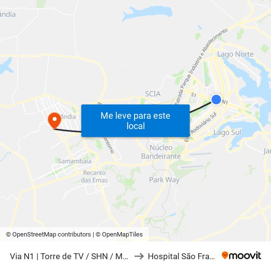 Via N1 | Torre De Tv / Shn / Mcdonald's to Hospital São Francisco map