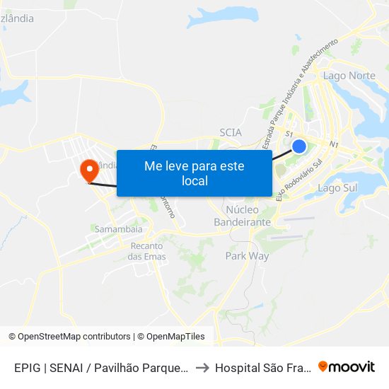 Epig | Senai / Pavilhão Parque Da Cidade to Hospital São Francisco map