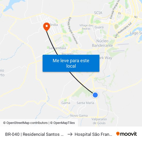 Br-040 | Residencial Santos Dumont to Hospital São Francisco map