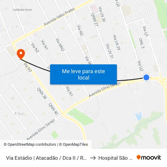 Via Estádio | Atacadão / Dca II / Rodoviária / Estádio to Hospital São Francisco map