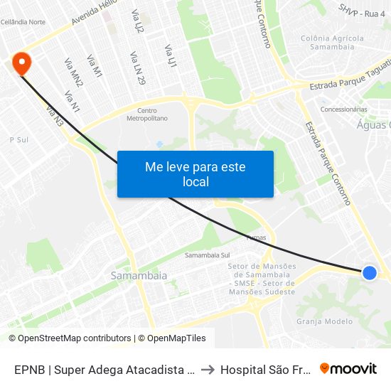 Epnb | Super Adega Atacadista / Gran Motel to Hospital São Francisco map