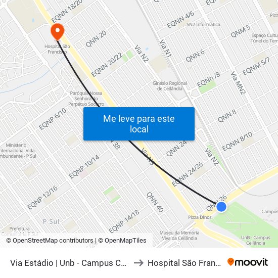 Via Estádio | Unb - Campus Ceilândia to Hospital São Francisco map