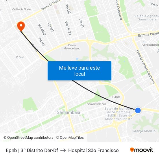 Epnb | 3º Distrito Der-Df to Hospital São Francisco map