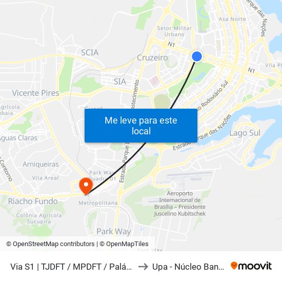 Via S1 | TJDFT / MPDFT / Palácio do Buriti to Upa - Núcleo Bandeirante map