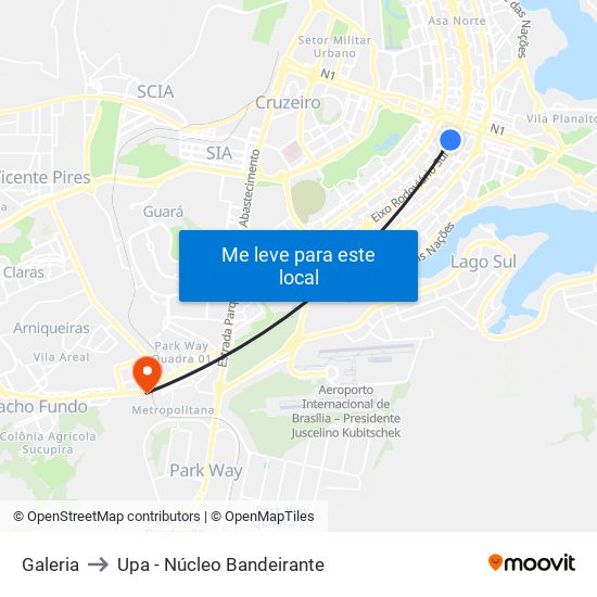 Galeria to Upa - Núcleo Bandeirante map