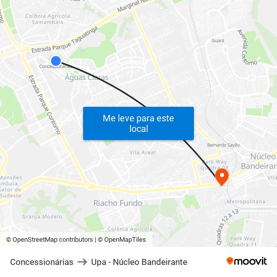 Concessionárias to Upa - Núcleo Bandeirante map