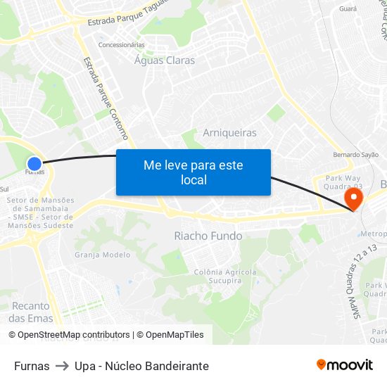 Furnas to Upa - Núcleo Bandeirante map