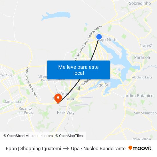 Eppn | Shopping Iguatemi to Upa - Núcleo Bandeirante map