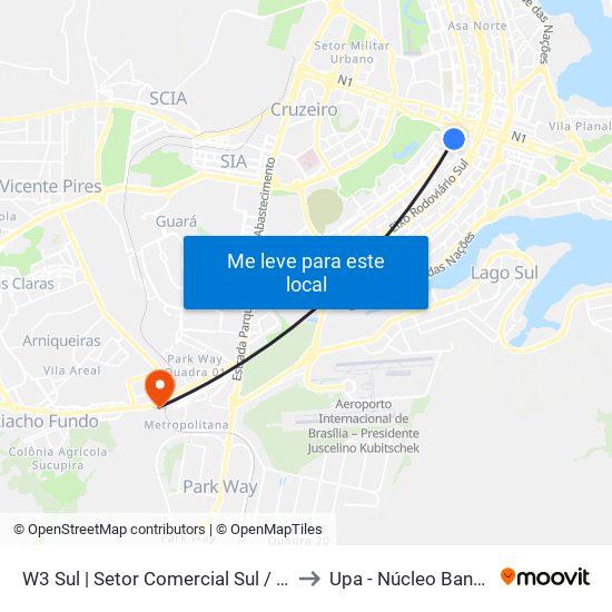 W3 Sul | Setor Comercial Sul / Pátio Brasil to Upa - Núcleo Bandeirante map