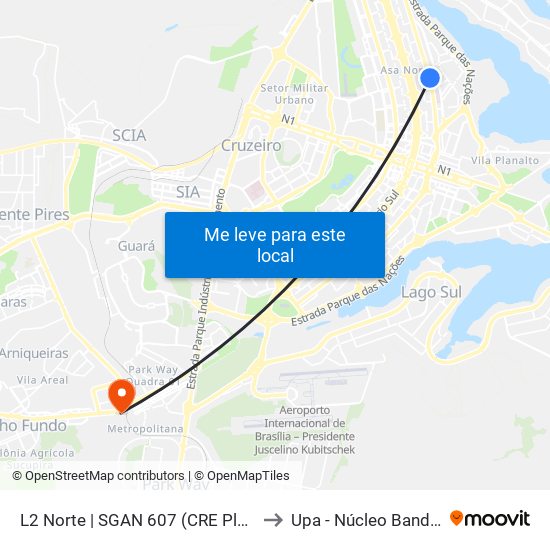 L2 Norte | Sgan 607 (Brasília Medical Center / Cean) to Upa - Núcleo Bandeirante map