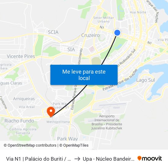 Via N1 | Palácio Do Buriti / Tribunal De Contas Do Df to Upa - Núcleo Bandeirante map