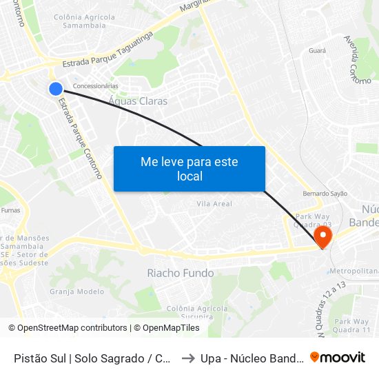 Pistão Sul | Solo Sagrado / Ceub to Upa - Núcleo Bandeirante map