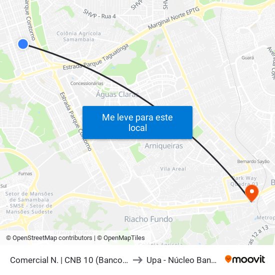 Comercial Norte | Cnb 10 to Upa - Núcleo Bandeirante map