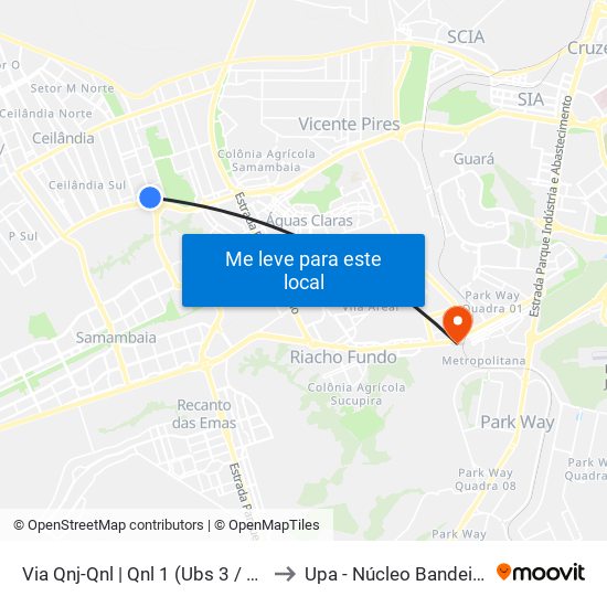 Via Qnj-Qnl | Qnl 1 (Ubs 3 / Ced 6) to Upa - Núcleo Bandeirante map