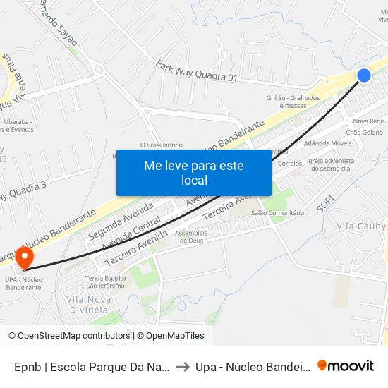 Epnb | Escola Parque Da Natureza to Upa - Núcleo Bandeirante map