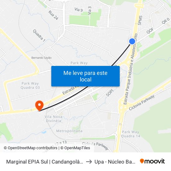 Marginal EPIA Sul | Candangolândia «Oposto» to Upa - Núcleo Bandeirante map