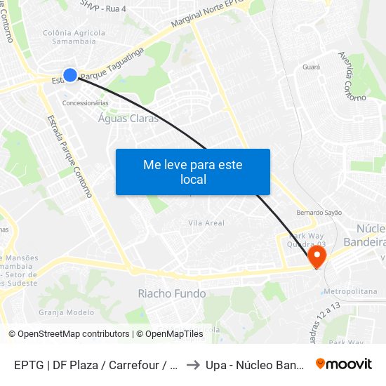 EPTG | DF Plaza / Carrefour / Sam's Club to Upa - Núcleo Bandeirante map