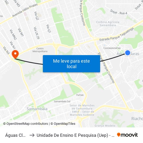Águas Claras to Unidade De Ensino E Pesquisa (Uep) - Fce / Unb map