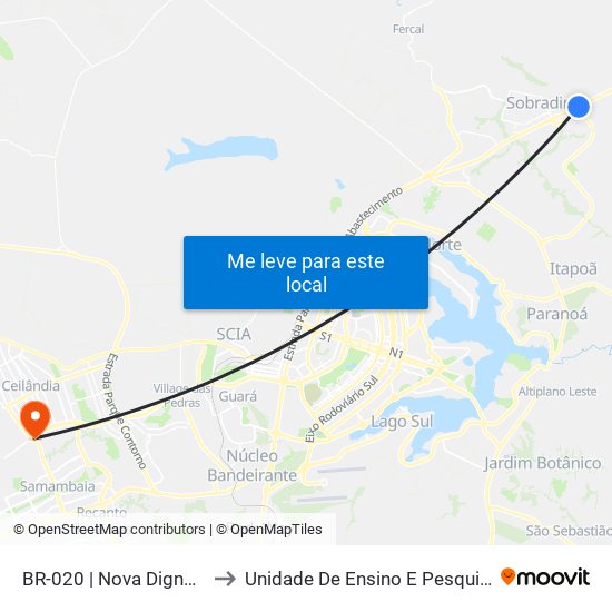 Br-020 | Nova Dignéia / Quadra 18 to Unidade De Ensino E Pesquisa (Uep) - Fce / Unb map