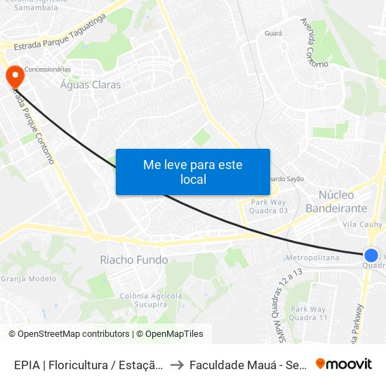 EPIA | Floricultura / Estação BRT Park Way to Faculdade Mauá - Sede Pistão Sul map