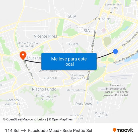 114 Sul to Faculdade Mauá - Sede Pistão Sul map