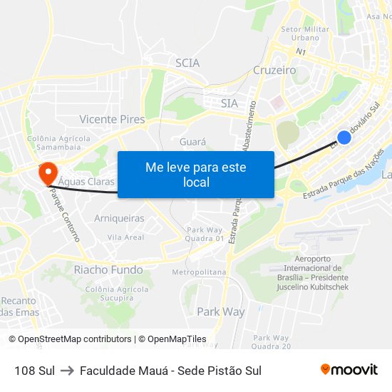 108 Sul to Faculdade Mauá - Sede Pistão Sul map