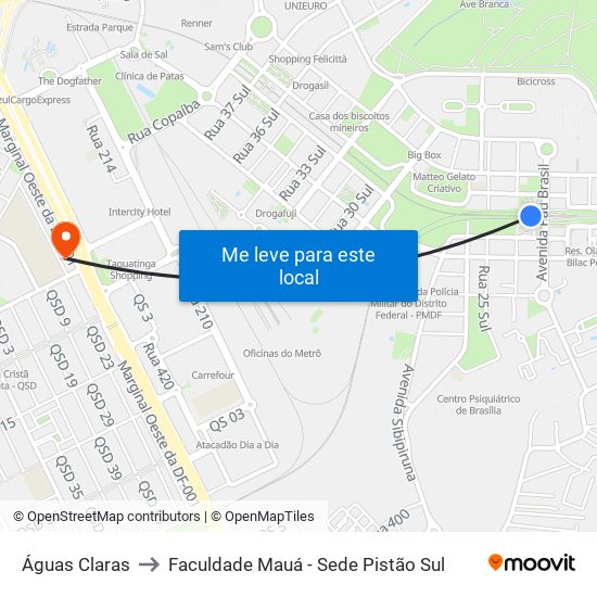 Águas Claras to Faculdade Mauá - Sede Pistão Sul map