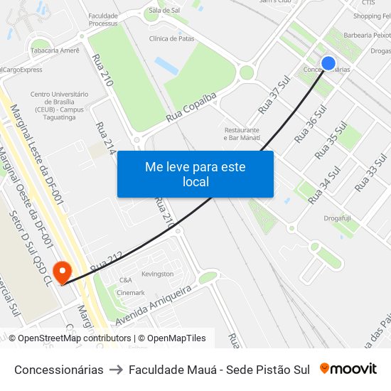 Concessionárias to Faculdade Mauá - Sede Pistão Sul map