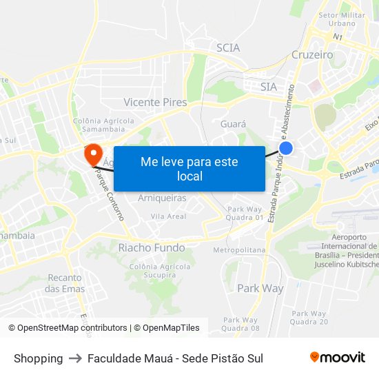 Shopping to Faculdade Mauá - Sede Pistão Sul map