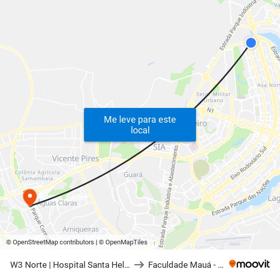 W3 Norte | Hospital Santa Helena / Santa Lúcia Norte to Faculdade Mauá - Sede Pistão Sul map