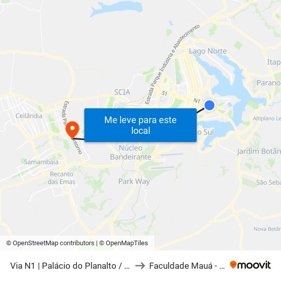 Via N1 | Palácio Do Planalto / Praça Dos Três Poderes to Faculdade Mauá - Sede Pistão Sul map