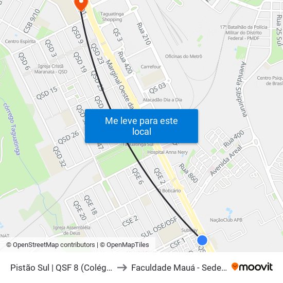 Pistão Sul | Qsf 8 (Colégio Objetivo to Faculdade Mauá - Sede Pistão Sul map