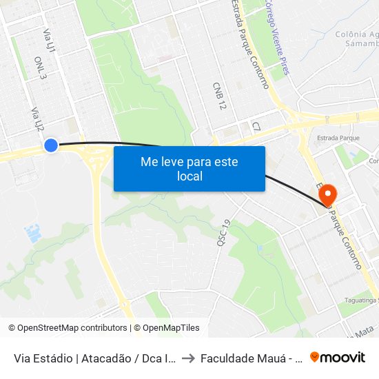 Via Estádio | Atacadão / Dca II / Rodoviária / Estádio to Faculdade Mauá - Sede Pistão Sul map