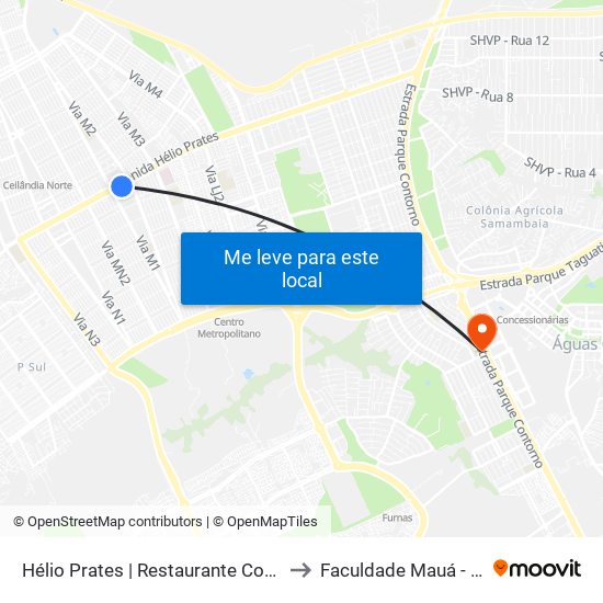 Hélio Prates | Restaurante Comunitário / Feira Central to Faculdade Mauá - Sede Pistão Sul map