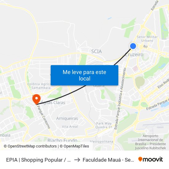 Epia Sul | Shopping Popular / Rodoferroviaria to Faculdade Mauá - Sede Pistão Sul map