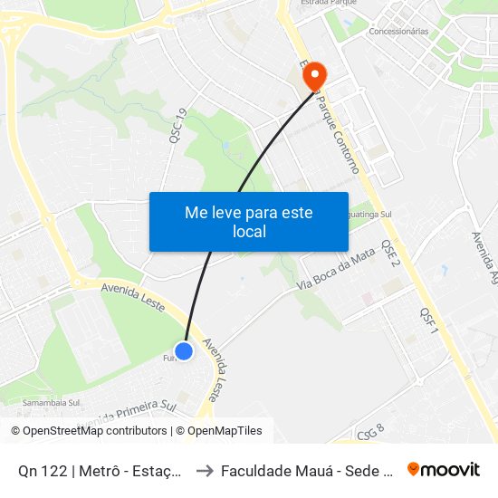 Qn 122 | Metrô - Estação Furnas to Faculdade Mauá - Sede Pistão Sul map