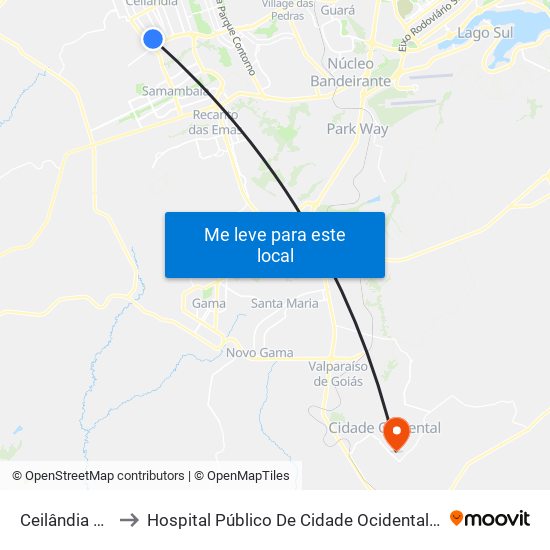 Ceilândia Sul to Hospital Público De Cidade Ocidental Go map