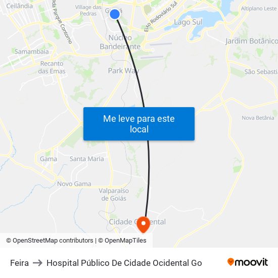 Feira to Hospital Público De Cidade Ocidental Go map