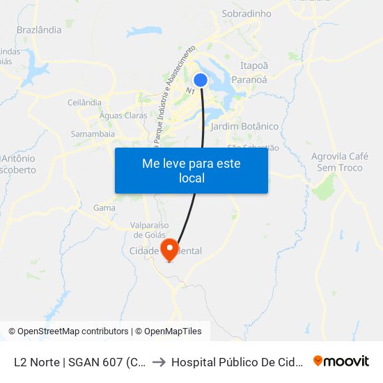 L2 Norte | SGAN 607 (CRE Plano Piloto) to Hospital Público De Cidade Ocidental Go map