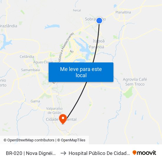 Br-020 | Nova Dignéia / Quadra 18 to Hospital Público De Cidade Ocidental Go map