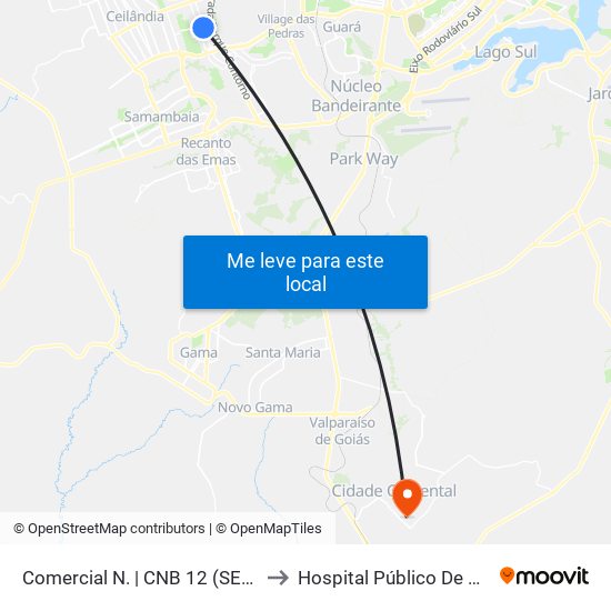 Comercial N. | CNB 12 (SESC / UniProjeção / HRT) to Hospital Público De Cidade Ocidental Go map