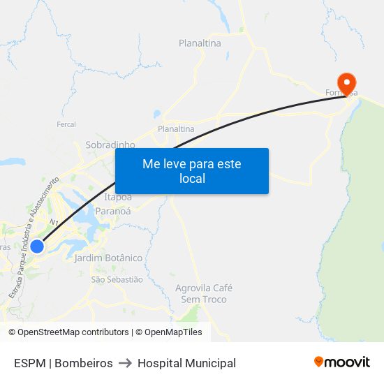 ESPM | Bombeiros to Hospital Municipal map