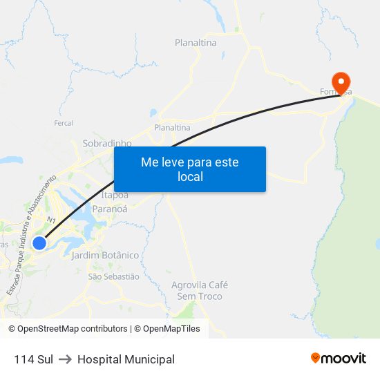 114 Sul to Hospital Municipal map