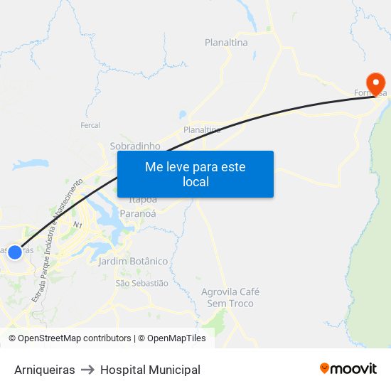 Arniqueiras to Hospital Municipal map
